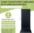 PartyVillage 20ft×15ft Black Backdrop Curtain for Halloween Parties, 4 Panels Wrinkle Free 15 FT Long Polyester Photo Backdrop Drapes Back Drop Cloth for Birthday Photography Background