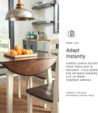 BOWERY HILL Round Drop Leaf Dining Table, 40" Wood, Cream and Brown Two-Tone Finish, Modern Cottage Style, Compact Kitchen or Dining Room Table