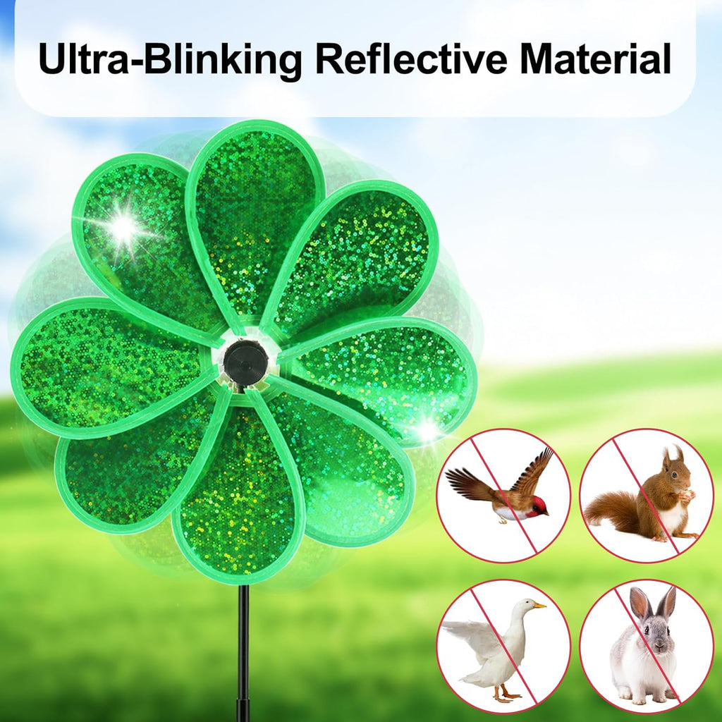 4PCS Flower Wind Spinner Sparkly Lawn Pinwheel 11.8 inch Green Garden Windmill for Christmas Garden, Party, Outdoor,Yard Decor