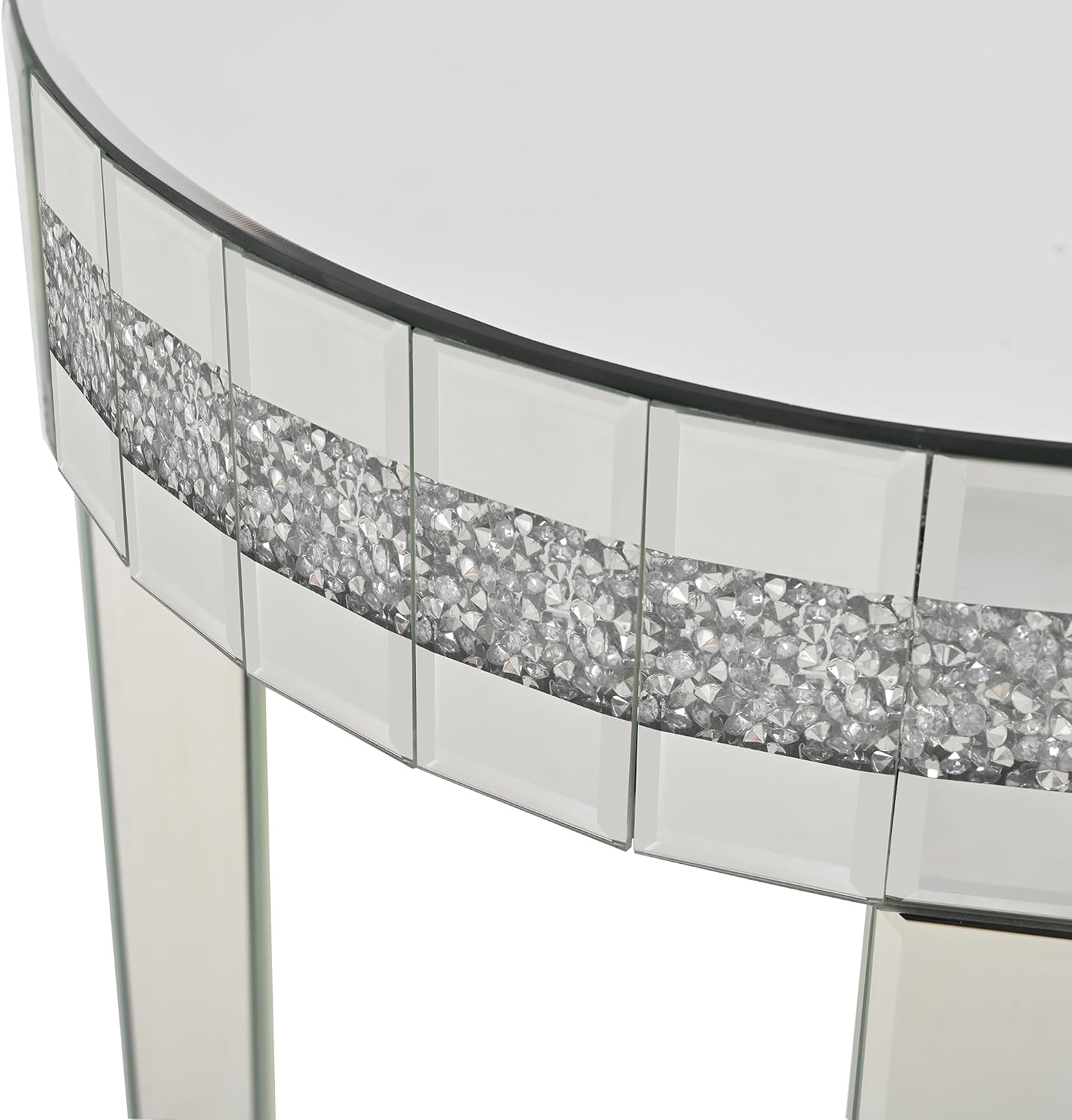 19.7" Mirror Side Table Round End Table with Crushed Diamond and Glass Top, Silver Coffee Table for Living Room, Bedroom, Sofa, Corner