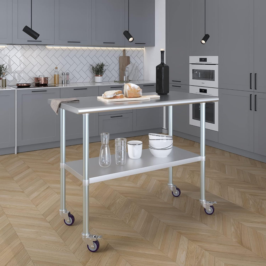 Stainless Steel Table + Add Casters | Choose from 43 Sizes | NSF Metal Work Table for Kitchen Prep Utility | Commercial and Residential Applications.