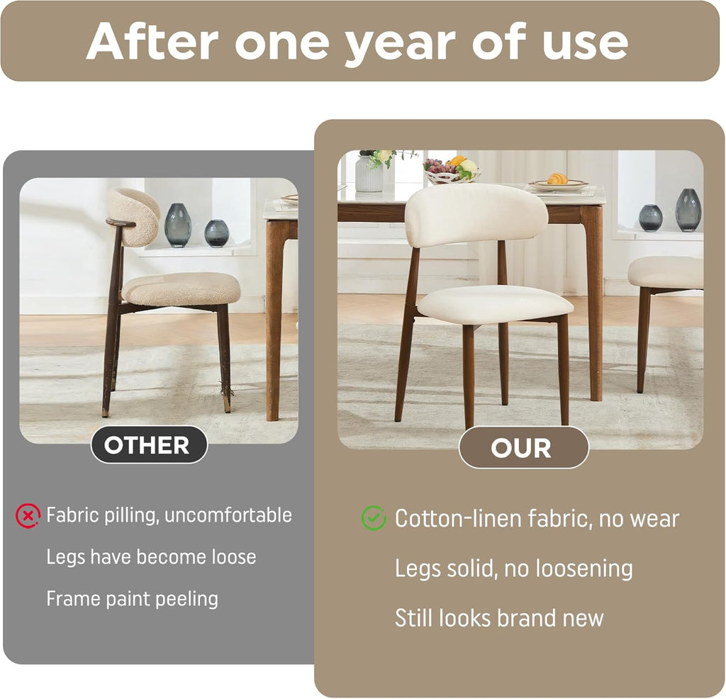47" Round Dining Table Set for 4-6, Farmhouse Kitchen Table & 4 Beige Upholstered Fabric Chairs with MDF Tabletop and Base, Space-Saving Round Dinner Table Set for Small Apartments, Walnut
