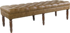 HomePop Large Upholstered Tufted Bench – Light Brown Leather
