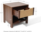 LuxenHome Nightstand with Drawer Storage, 19" Wood End Tables with Rope Front, Boho Bedside Table for Bedroom Living Room Small Sofa Couch Table for Small Space Home Office