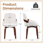 Swivel Dining Chairs Set of 4, Mid-Century Modern Dining Room Chairs with Arms Faux Leather Upholstered Kitchen Dining Chairs with Solid Wood Legs Accent Side Chair for Living Room, White