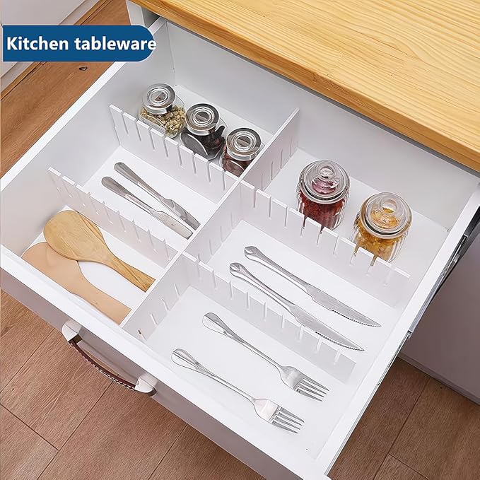 Drawer Divider,Adjustable Drawer Dividers Organizers for Baby Clothes, Underwear,Sock,Expandable Office Dresser Bathroom Desk Kitchen Separators Organizer (8 Pcs White)