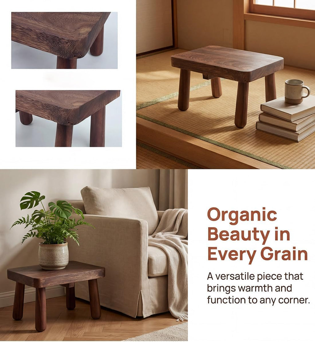 Chestnut Solid Wood Small Step Stool, Dark Brown, 11.8 x 8 x 7 in, Footrest Bench for Adults