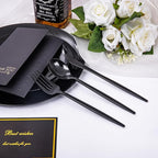 PULOTE 150PCS Black Plastic Silverware Set Disposable - Heavy Duty Black Plastic Cutlery - Black Plastic Utensils Set Include 50 Forks,50 Spoons,50 Knives for Party&New Year