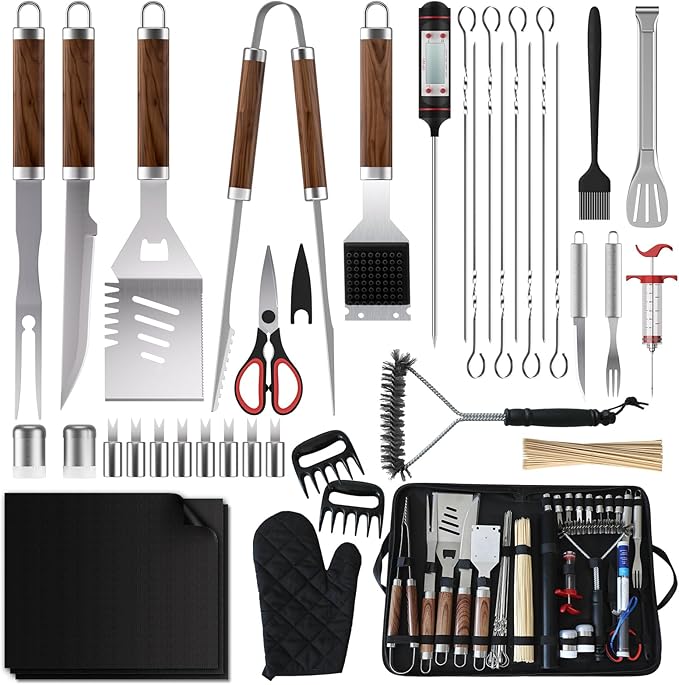 137PCS BBQ Grill Accessories Set – Stainless Steel Grill Tools for Outdoor Grill with Carrying Case, Heatproof Handles & BBQ Utensils for Camping, Backyard & Gifts