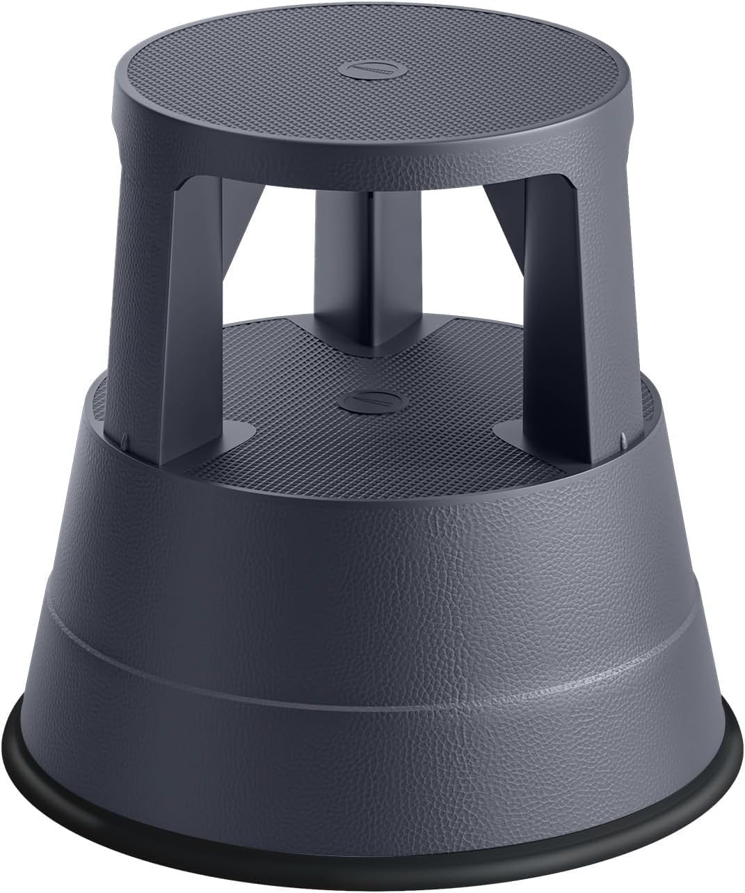 Rolling Step Stool with Wheels, 550lbs Capacity, Non-Slip Platform & Retractable Casters, Round Kick Stool for Library, Kitchen, Office, Garage, Portable for Adults/Seniors (Black)