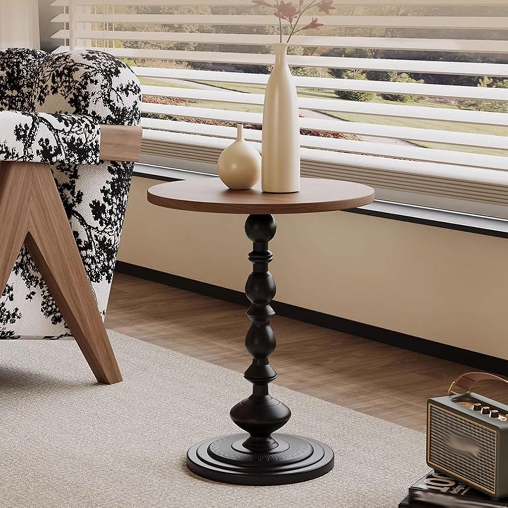 Vintage Round Side Table Small Space End Table for Couch Living Room Stable Metal Base Coffee Table Irregular Nightstand