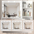 Vanity Desk with Mirror & Light, Three Level Storage Dresser & Large Drawer, 3 Lighting Modes Adjustable Brightness, Bedroom Dressing Table (White)