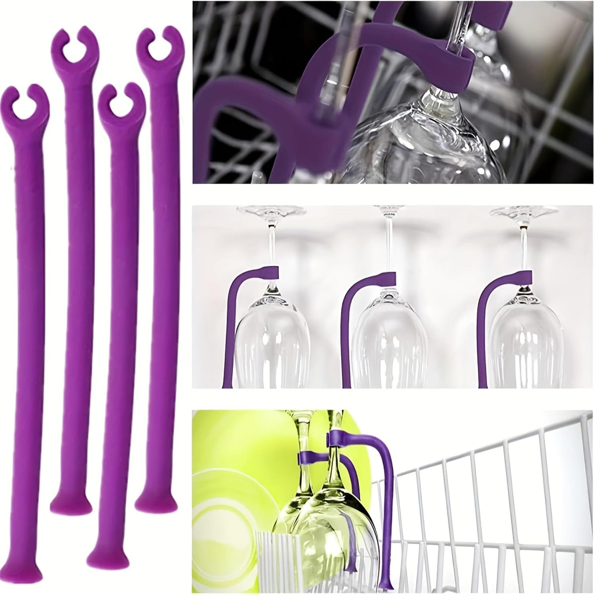 Adjustable Silicone Wine Glass Holder Non-Slip Dishwasher Safe Space-Saving for Home Bar Kitchen Entertainment (8,Purple)