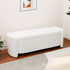 Oval White Velvet Storage Ottoman Bench, 48.8" | Velvet Upholstered Ottoman Bench with Storage, Safety Hinge, Foot Rest for Living Room, Bedroom, Small Apartment