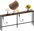 Bathola 71'' Behind Couch Table with 2 Outlets, Sofa Tables Narrow Long | 5.9" Wide Console Table Behind Couch with 6 AC & 4 USB, Wood Couch Table Behind Sofa for Living Room, Bedroom, Hallway, Brown