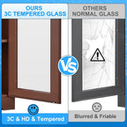 Polup Glass Display Cabinet, Display Case with Glass Doors and Shelves, Metal Curio Cabinets with Locking, 71" Tall Bookcase with Glass Doors for Home, School, Clinic (Wood Color)- Assemble Required