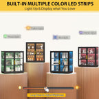 Display Cabinet with Glass Doors and Adjustable Shelves,34" Tall Bookcase with LED Lights,3-Tier Curio Cabinet for Collectibles,Glass Display Case for Living Room,Black
