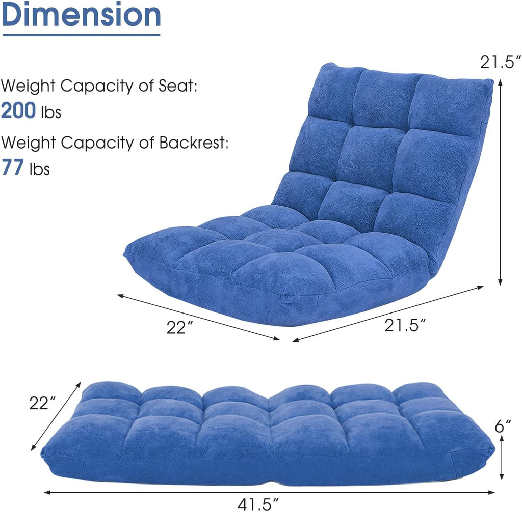 S AFSTAR Cushioned Floor Chair, 14-Position Adjustable Padded Lazy Recliner with Comfortable Back Support and Skin-Friendly Cover, Great for Reading, Playing Game, Meditating (Blue)