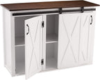 SEI Furniture - Leshire Barn-Door Kitchen Island - Transitional Design, Brown Finish - Ideal for Kitchen, Dining Room (KA1068861)
