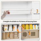 47.3 Inch White Metal Pantry Cabinet Freestanding Storage Organizer with 3 Adjustable Shelves 110lb Per Shelf Heavy Duty Cabinet for Living Room
