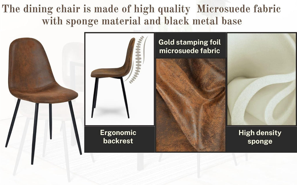 FurnitureR Modern Mid Century Leathaire Upholstered Kitchen Dining Chair, Armless Leisure Accent Chair with Black Metal Legs Space Saving for Dining Kitchen Living Room (Brown, Set of 6)