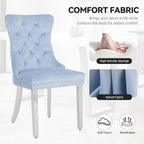 Velvet Dining Chairs Set of 4,Upholstered Dining Room Chairs with Stainless Steel Legs,Modern Luxury Kitchen Accent Chair with Button Tufted High Back,Pull Ring,Nailhead Trim,Light Blue