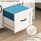 Vabches File Cabinet with 3 Drawers Fits Files Letter/A4 Size, Rustic White | Farmhouse Lateral File Cabinet, Wooden Filing Cabinet with Door and Adjustable Shelves Printer Stand for Home Office