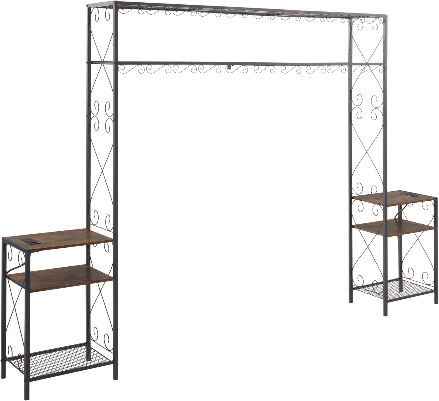Queen Bed e with 2 Nightstands Headboards with Storage Cabinet, Headboard with Shelves, Bookcase Headboard Queen Easy Assembly for Bedroom Iron and Wood Rustic Brown