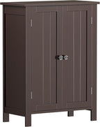 ZENY Bathroom Floor Storage Cabinet with Double Door + Adjustable Shelf, Wooden Organizer Cabinet for Living Room, Bathroom, Bedroom, Modern Home Furniture (Brown)
