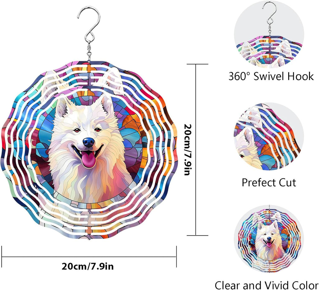 Samoyed Wind Spinner Pet Dog Memorial Gifts 3D Aluminum Metal Kinetic Hanging Wind Sculpture Spinners for Yard and Garden Indoor Outdoor Window Garden Decoration 8 Inch (Samoyed 1)