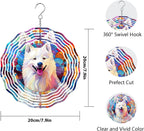 Samoyed Wind Spinner Pet Dog Memorial Gifts 3D Aluminum Metal Kinetic Hanging Wind Sculpture Spinners for Yard and Garden Indoor Outdoor Window Garden Decoration 8 Inch (Samoyed 1)