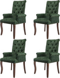 cinkehome Set of 4 Upholstered Dining Chairs, Dining Room Kitchen Chair with Armrest and Solid Wood Leg, Mid Century Modern Side Chairs (Olive Green, Chenille)