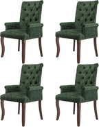 cinkehome Set of 4 Upholstered Dining Chairs, Dining Room Kitchen Chair with Armrest and Solid Wood Leg, Mid Century Modern Side Chairs (Olive Green, Chenille)