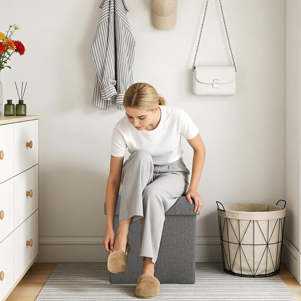 Storage Ottoman Footrest Stool Small Ottoman with Storage,35 Inches Foldable Ottomans Foot Rest Footstool Bench Ottoman with Storage Bench for Living Room Bedroom Dark Grey（15Wx15Dx15H