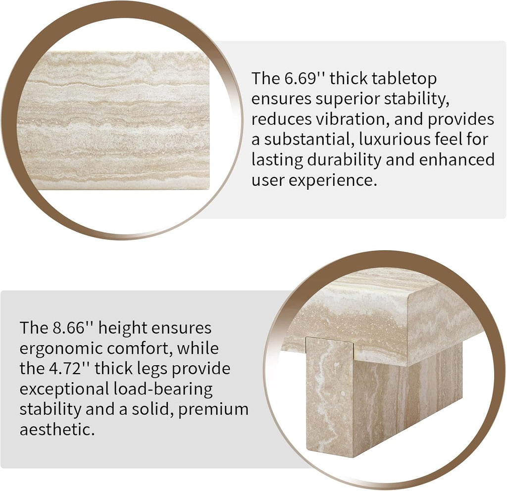 46'' Modern Coffee Table for Living Room, Marble Pattern Stone Travertine Coffee Table with Storage Thick Sturdy Legs for Dining Room Apartment Small Space (Stone Travertine Pattern)