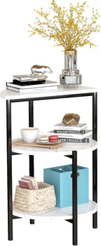 furlinkhm Marble Side End Table Set, 3-Tier Sofa Side Table, Small Round Coffee Bedside Corner Table with Metal Frame for Living Room Bedroom (1, White&Black)