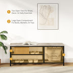 Entryway Storage Bench with Shoe Rack, 47.2" Wide Hallway Bench with Seating, Rustic Wood Top & Metal Frame, 2-Tier Shoe Organizer for Entryway, Bedroom, or Living Room, Weathered Wood