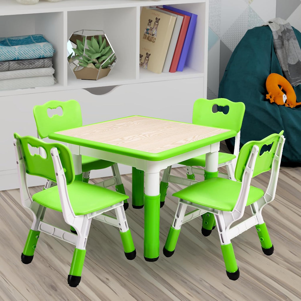 Kids Table and 4 Chairs Set, Green