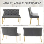 Velvet Upholstered Dining Bench with Back, 45.6'' Tufted Loveseat Bench with Gold Stainless Steel Legs, Mid-Century Modern Banquette Seating for Dining Room, Kitchen, Entryway, Gray