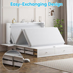 Mjkone Murphy Cabinet Bed Queen Size, White(No Mattress) | Storage Drawers, USB Charging Station,Wall Hideaway Guest Chest Cabinet Bed for Living Room Bedroom Home Office