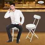 Foldable Chair 4pcs Steel High Portable Folding Indoor Counter Bar Stool Cushioned Padded Stools Seating with Backrest for Kitchen Island Shop Cafe Workshop, Studio- Load 275lbs (White)