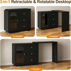 RoyalCraft 59" Makeup Vanity Desk, Black Vanity Dresser for Girls and Women | Modern Dressing Table with 3 Drawers & 1 Door, Vanity for Bedroom, L Sharped Corner Table No Mirror