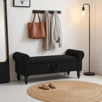 55" Corduroy Storage Ottoman Bench, Queen Bed, Black | End of Bed, Bedroom/Entryway/Closet, Window Seat, Lift-Top Storage, Tufted Button, Solid Wood Legs, for Queen & King