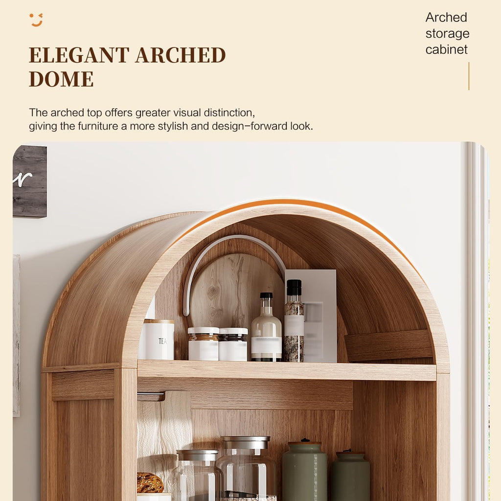 Ieejdn 71" Tall Arched Kitchen Pantry,Modern Fluted Wood Storage Cabinet with Doors,Adjustable Shelves,Organizer, Versatile Cupboard for Kitchen,Living Room,Dining Room,Bathroom,Wood