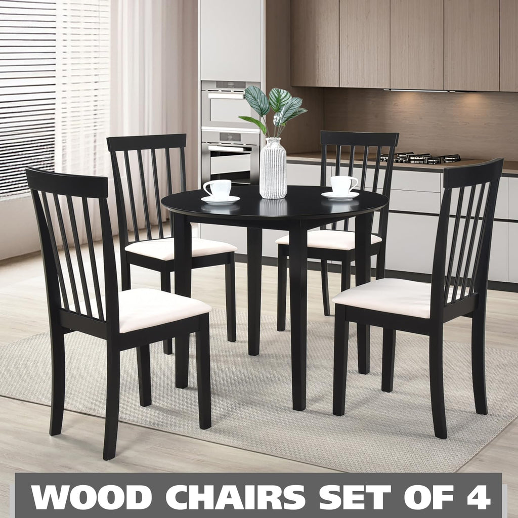 Kings Brand Furniture - Set of 4 Wood Dining Chairs - Upholstered Modern Dining Room Kitchen Armless Side Chair, Black