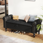 Furniliving 51” End of Bed Bench, Bedroom Bench with Button-Tufted, Large Upholstered Storage Ottoman Benches Entryway Bench with Storage Shoe Cabinet Bench, for Bedroom, Living Room, PU, Black