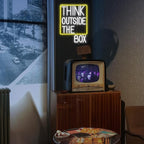 Think Outside The Box Neon Sign Dimmable White Words Neon Light for Wall Decor Led Think Light Up Sign for Study Room Classroom Library Meeting Room Bedroom (16.1 * 11.8 In)