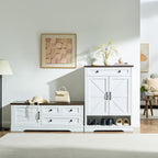 SOOWERY 48 Inch End of Bed Storage Bench, Farmhouse Bed Bench with Drawers and Cabinet, Rustic Shoe Storage Bench for Entryway, Bedroom,Living Room, White