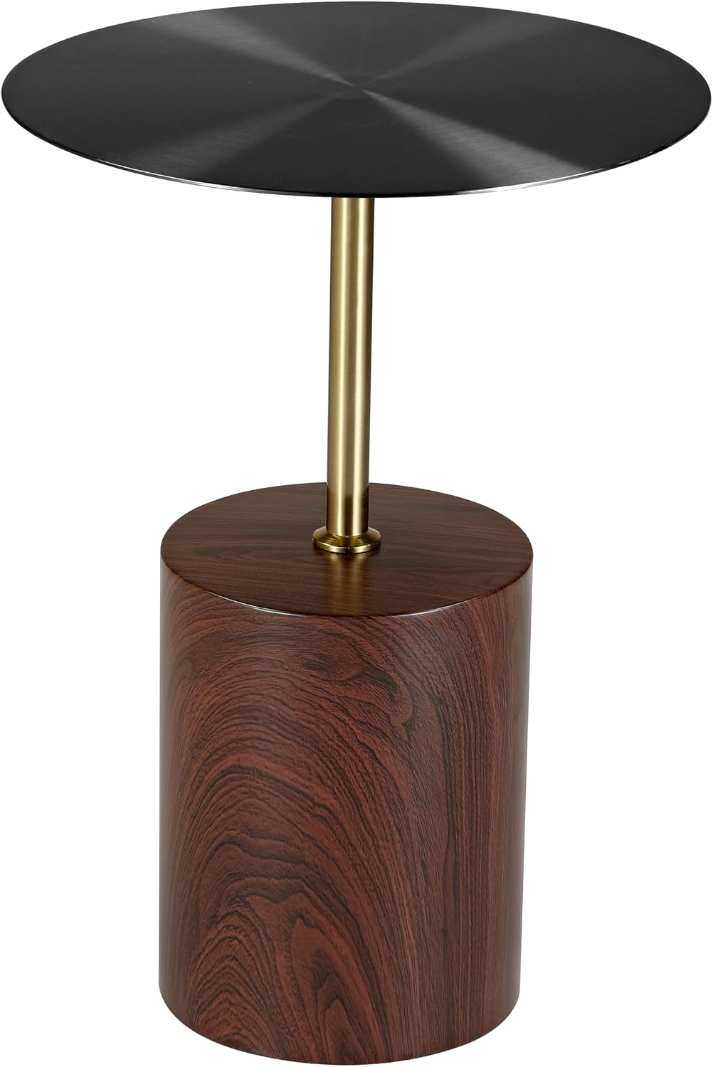 LeisureMod Round Side Table with Modern Stainless Steel Pedestal Base, Chic Accent End Table and Multi-Functional Indoor Nightstand for Living Room, Bedroom, Sofa or Small Spaces, Brown
