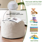 HIGOGOGO Round Stuffed Pouf Ottoman, Corduroy Poufs with Foam Chunk Filling, Furry and Fluffy Pouf Foot Stool Storage Ottoman, 20 X 15 Floor Poufs Foot Rest for Living Room, Beige